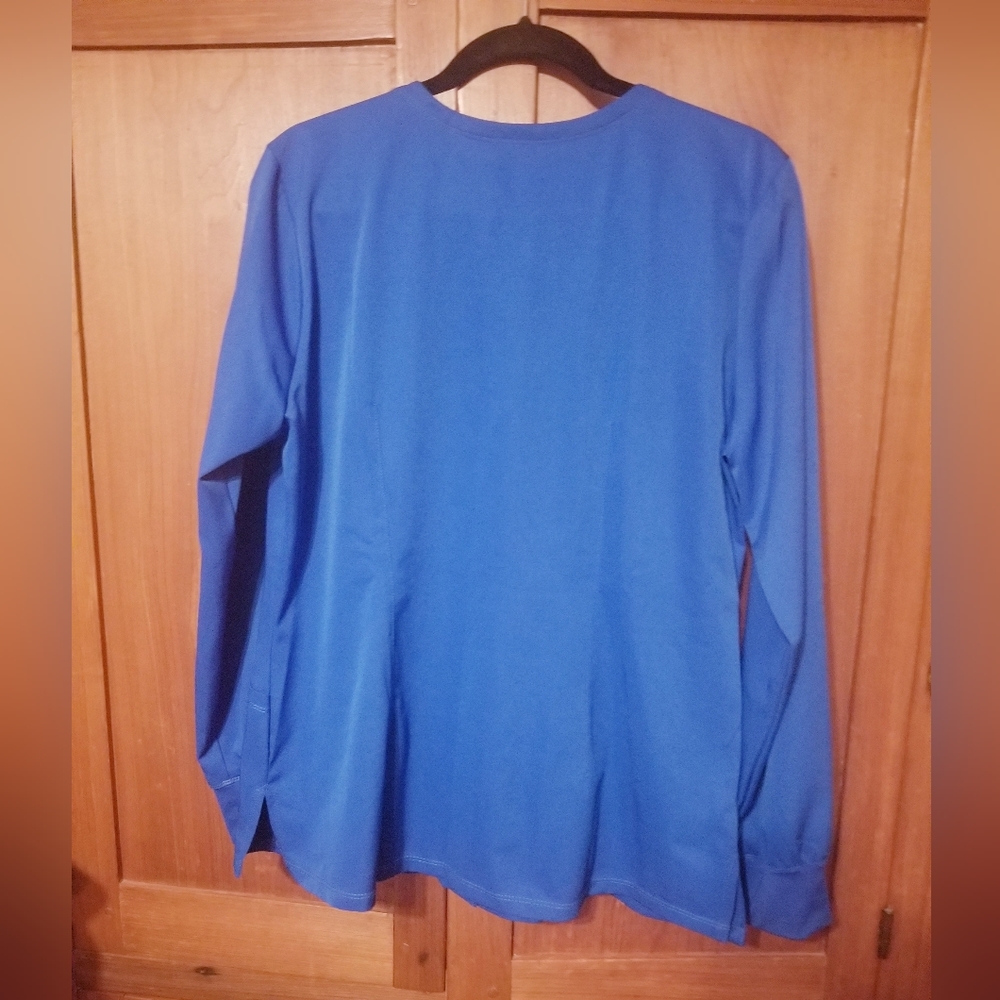 HH Works by Healing Hands Megan Womens 4-Pocket Round Neck STRETCH Scrub Jacket - Picture 2 of 5